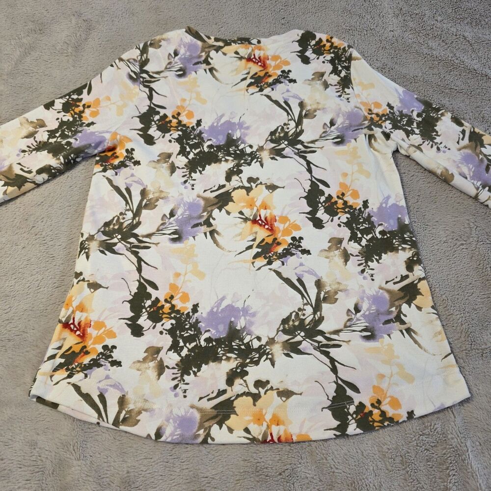 Chicos Watercolor Floral Womens V-Neck Top Blouse Size 1 US 8 Medium Pima Cotton - Picture 6 of 6